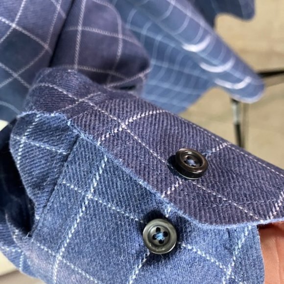 Canali Men's Blue Windowpane Cotton Button Down Shirt Italian Luxury Size XL - Picture 5 of 7